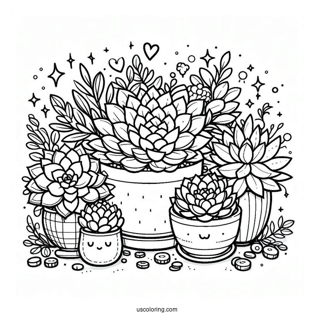 Cute Coloring Page Succulents In A Pot