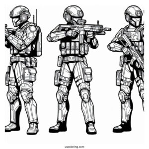 Futuristic Soldier Coloring Page Outline