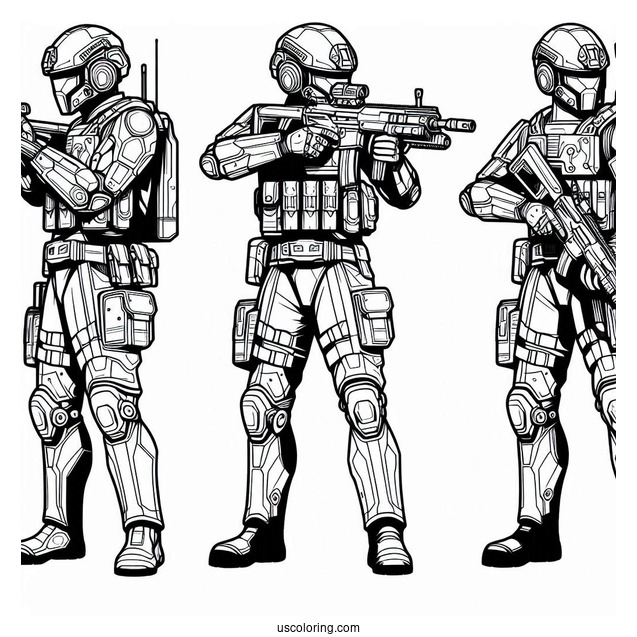 Futuristic Soldier Coloring Page Outline