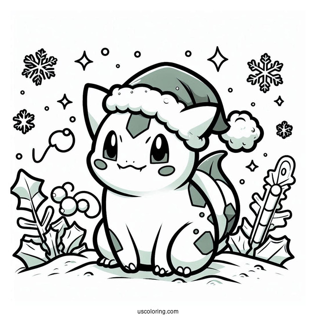 Pokemon Christmas Coloring Page Easy Bulbasaur Wearing Santa Hat Pokemon Christmas