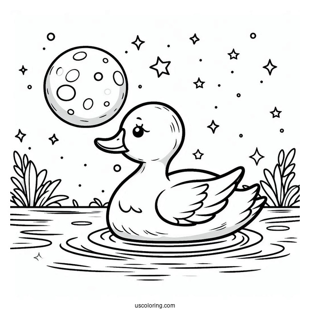 Duck Swimming Under the Moon Coloring Sheet