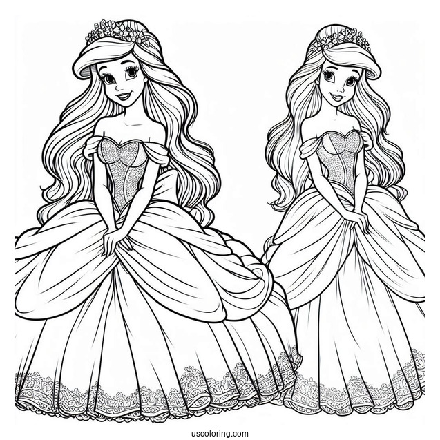 Pretty Ariel In Gown Coloring Sheet