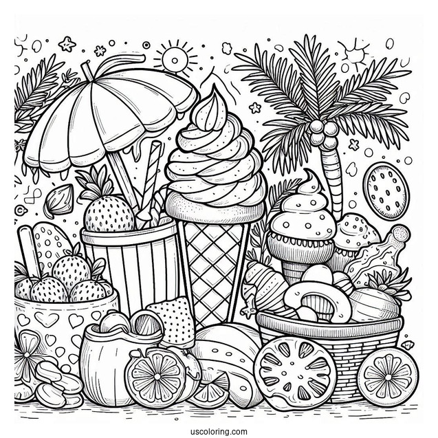Summer Coloring Page Treats At The Beach For Kids