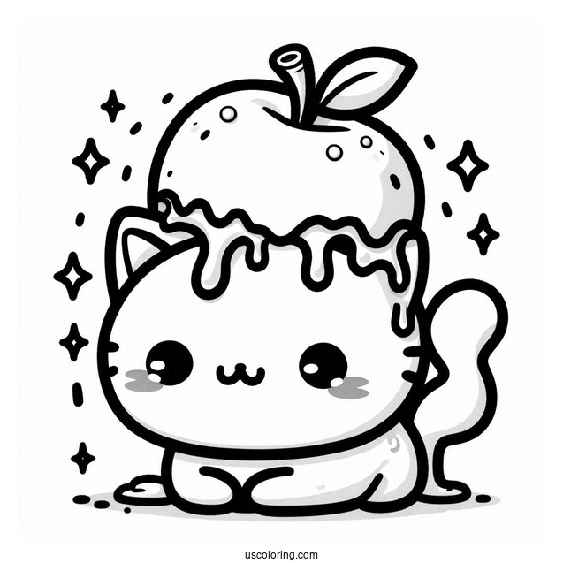Kawaii Cat With Crushed Apple On Its Head