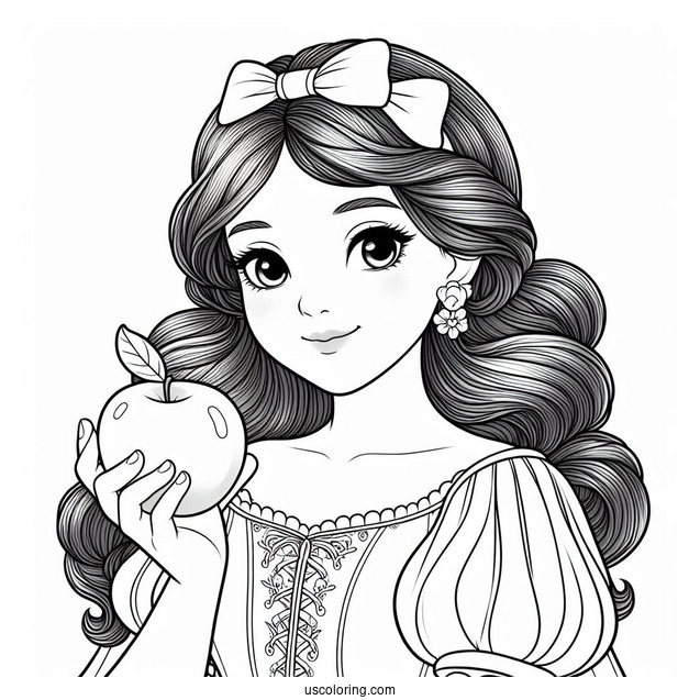 Princess Coloring Page Of Realistic Snow White Holding Apple