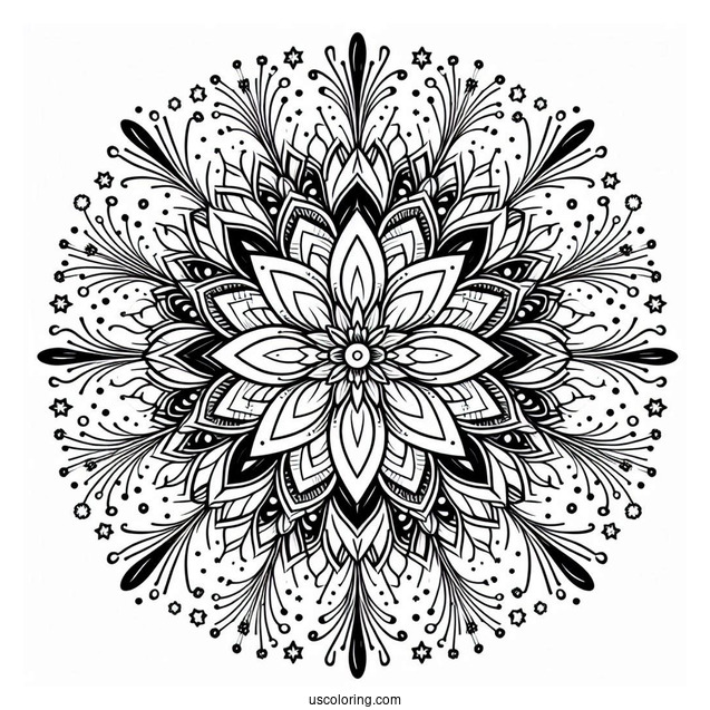 New Year Coloring Page Of Fireworks Mandala