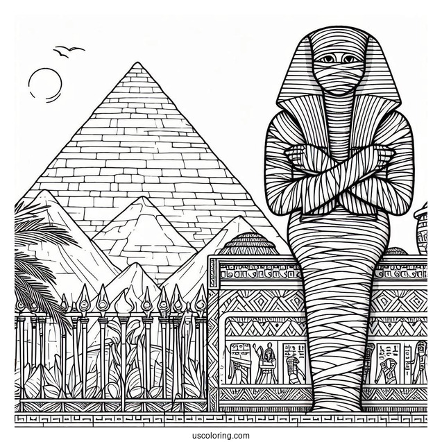 Egyptian Mummy Outside The Pyramid Coloring Sheet