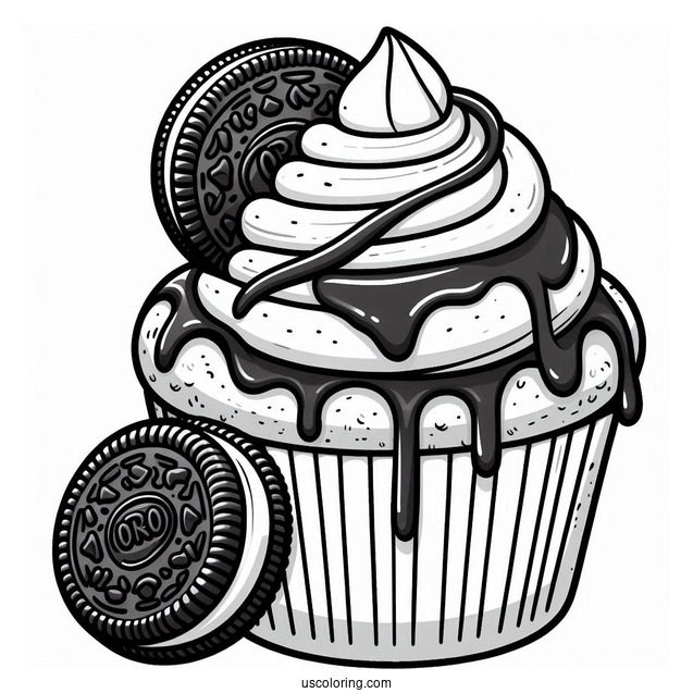 Cupcake With Melting Chocolate And Oreo To Color