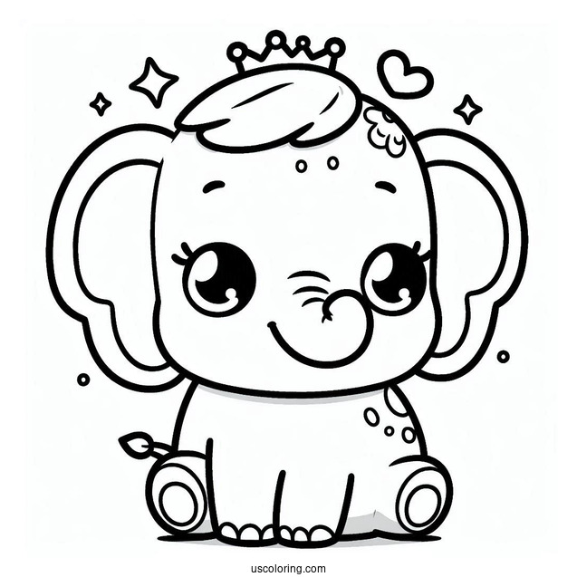 Cute Kawaii Elephant Coloring Sheet For Toddlers