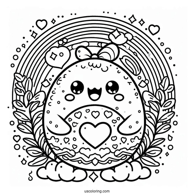Tamagotchi Coloring Page Of Detailed Tamagotchi With Hearts And Rainbows