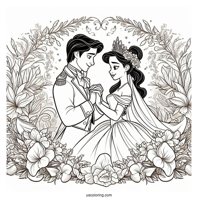 Coloring Sheet Of Tiana And Prince Naveen Wedding