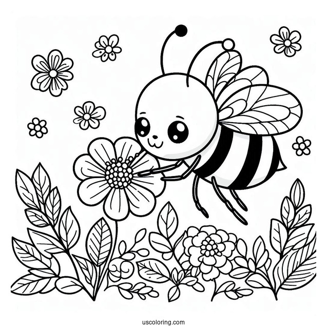 Bee Coloring Page Sucking Nectar From Flower For Kids