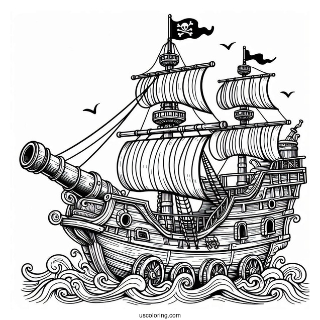 Wooden Pirate Ship With Canon To Color