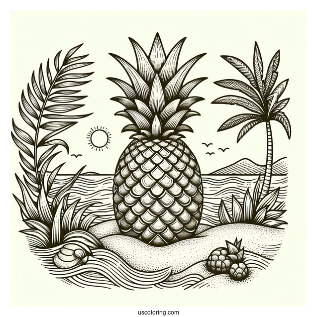 Pineapple With Ocean And Sand