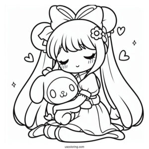 My Melody Coloring Page Hugging Uta Yumeno