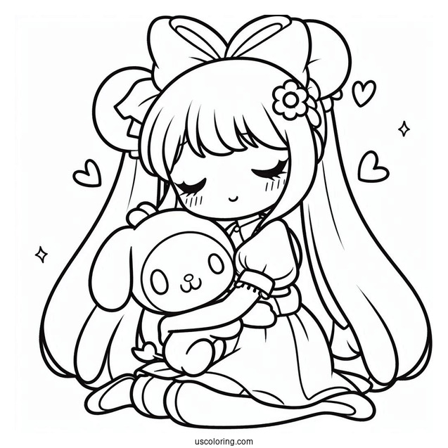 My Melody Coloring Page Hugging Uta Yumeno
