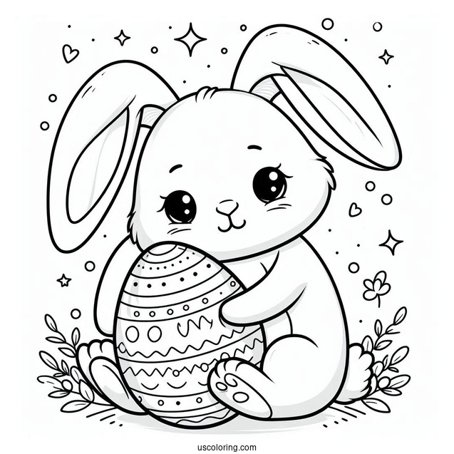 Happy Easter Bunny Coloring Page Hugging Egg