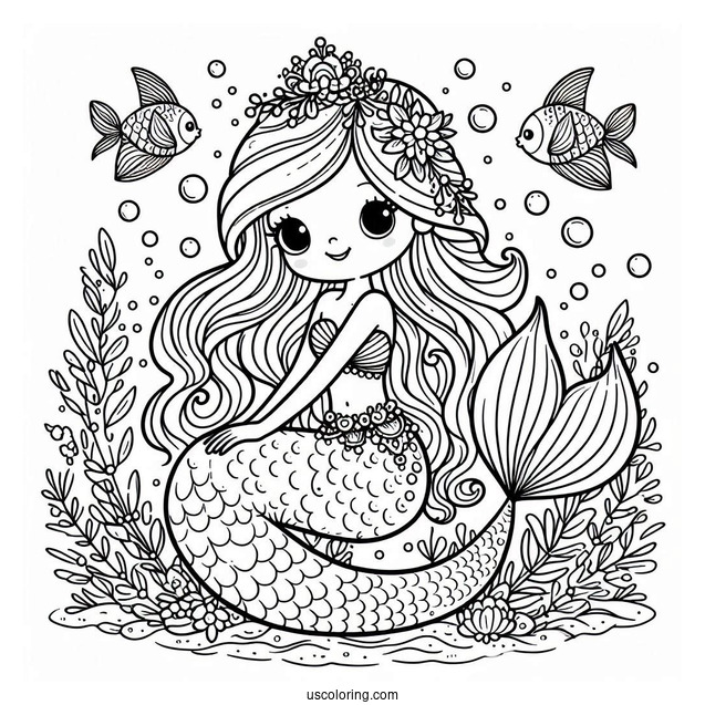 Mermaid Princess Coloring Page Under The Sea