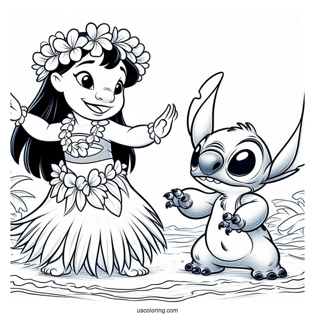 Lilo Showing Stitch How To Hula Dance Coloring Page