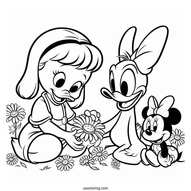 Daisy Duck And Minnie Mouse Petting Pluto Coloring Page