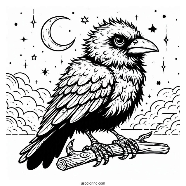 Angry Baby Raven Coloring Page In The Sky For Preschoolers