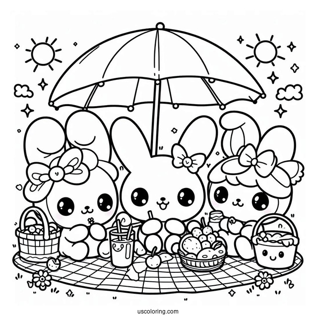 Kawaii Cinnamoroll With Friends Having A Picnic