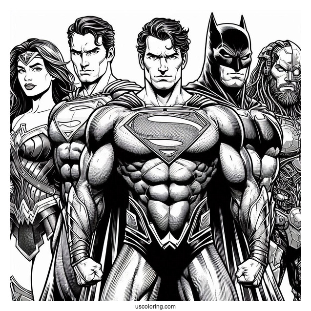 Justice League Aquaman Coloring Page, Superman, Batman, Wonder Woman, And Cyborg