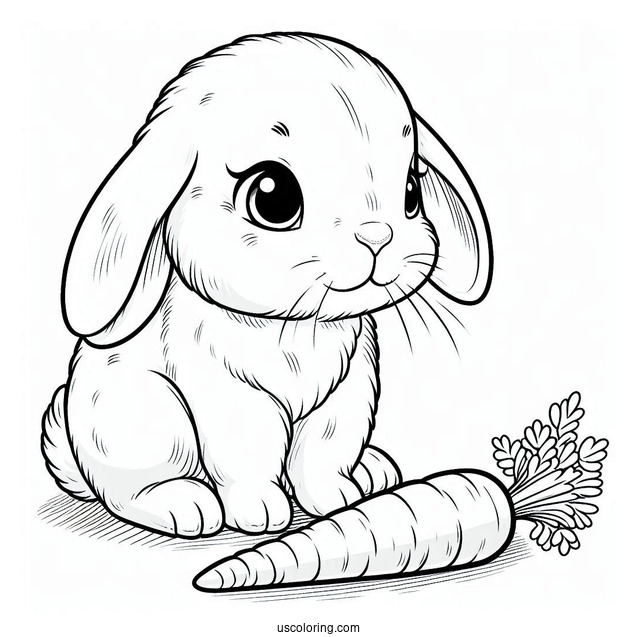 Lop Eared Rabbit Looking At Carrot Coloring