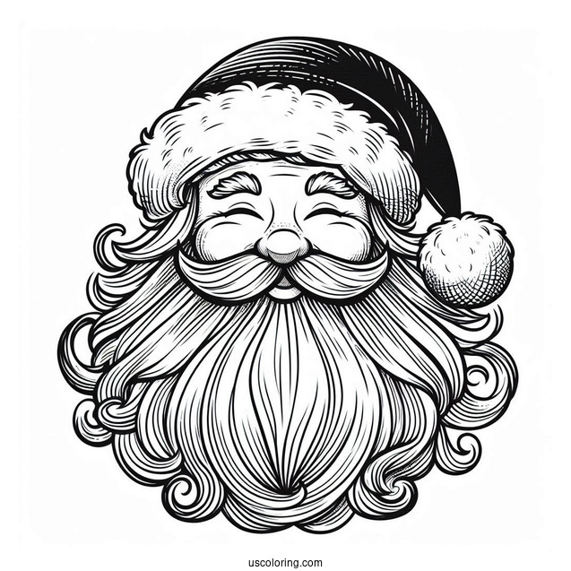 Santa Face With Big Beard And Hat To Color
