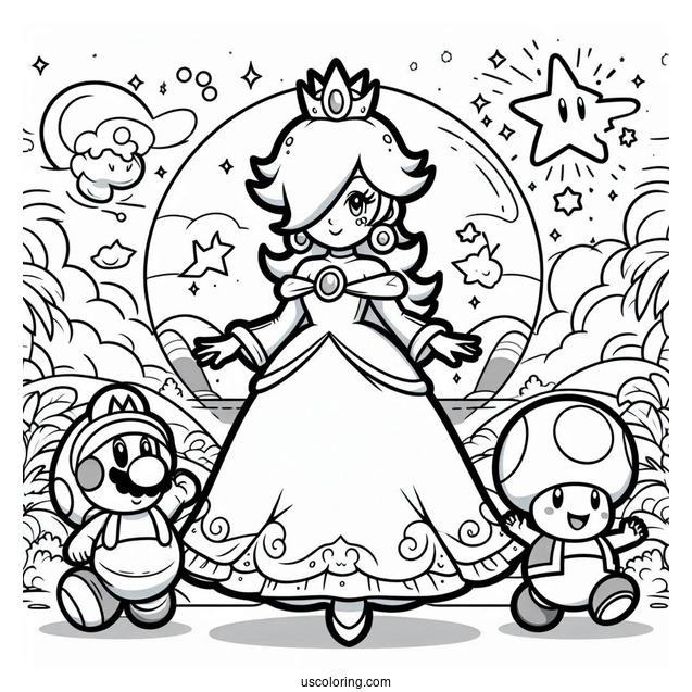 Rosalina Coloring Page With Toad And Luigi