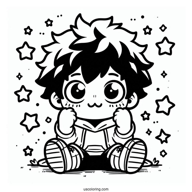 Kawaii Deku Coloring Page For Kids