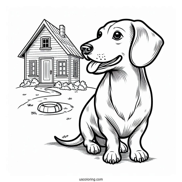Dachshund Dog Outside Of House
