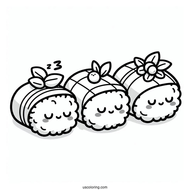 Three Sleeping Nigiri Sushi Coloring Pages