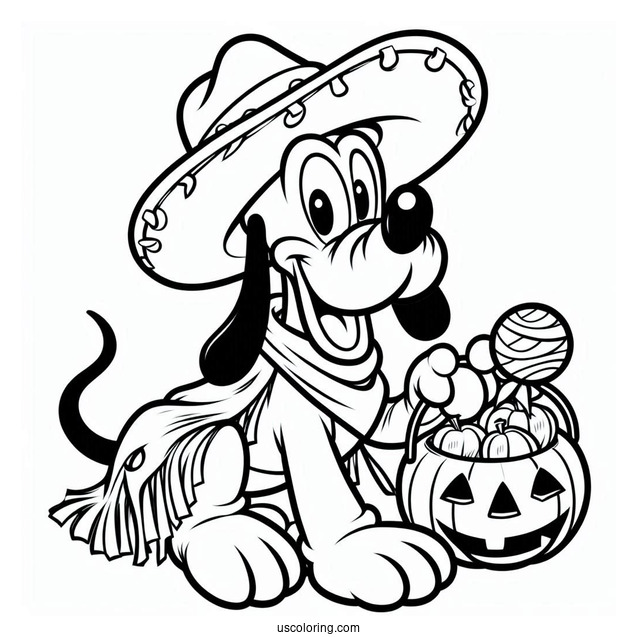 Pluto Coloring Page In Cowboy Costume Trick Or Treating For Halloween