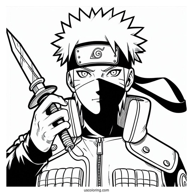 Naruto Coloring Page of Hatake Kakashi Holding Kunai