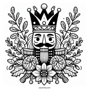 Nutcracker Coloring Page King With Mistletoes And Poinsettia