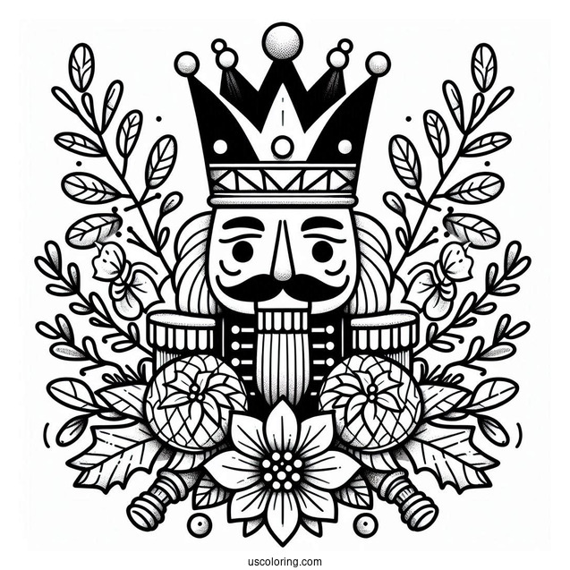 Nutcracker Coloring Page King With Mistletoes And Poinsettia