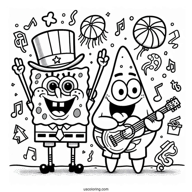 Coloring Page Of SpongeBob And Patrik Celebrating