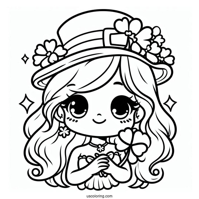 Smiling St. Patrick's Day Coloring Page Holding A Shamrock For Kids