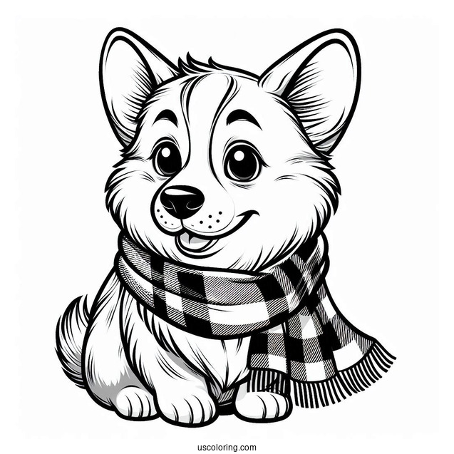 Simple Corgi Coloring Page With Checkered Scarf