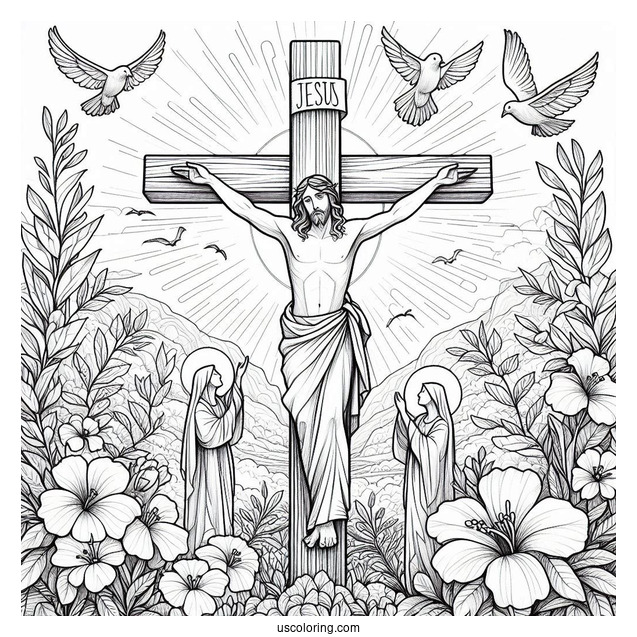 Jesus Easter Cross Coloring Sheet
