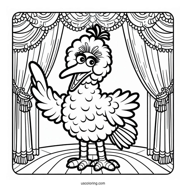 Big Bird Waving On Stage Coloring In
