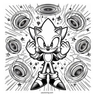 Super Sonic Coloring Page Power Up Surrounded By Rings