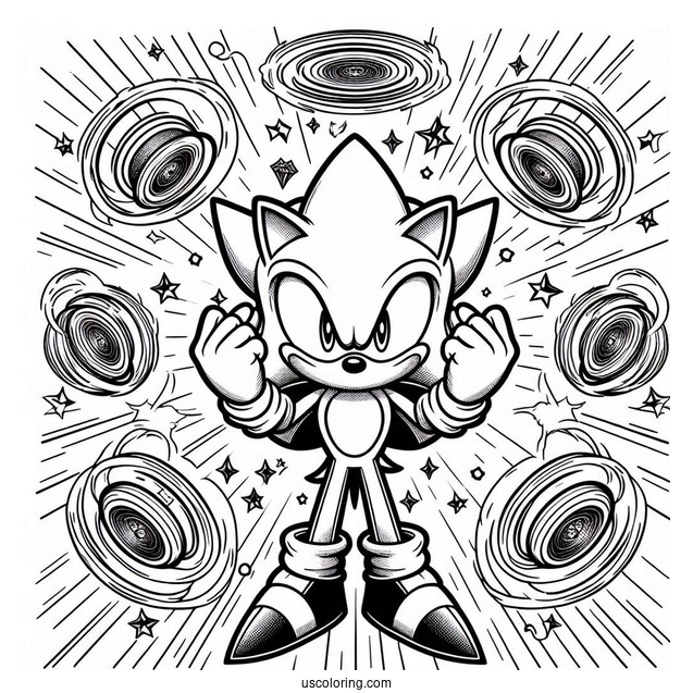 Super Sonic Coloring Page Power Up Surrounded By Rings