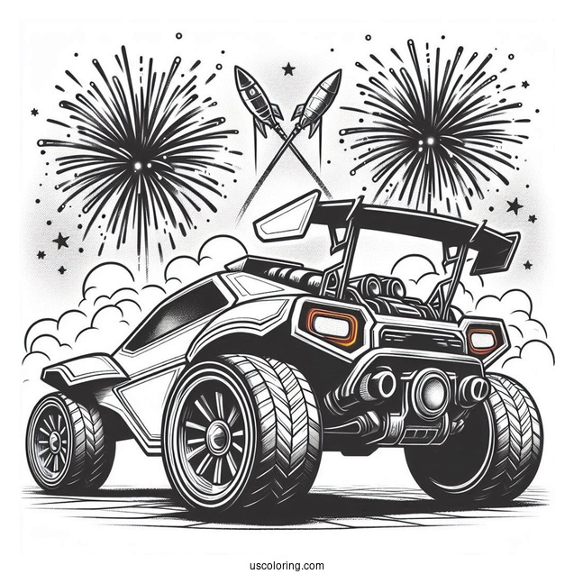Rear View Of Rocket League Coloring Page Breakout Type S With Fireworks In The Sky