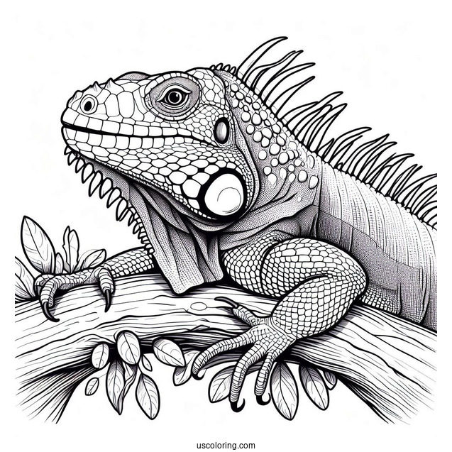 Lizard Coloring Page of Green Iguana With Mouth Open
