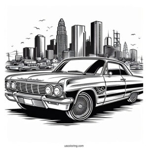 1964 Chevrolet Impala Lowrider Coloring Page In The City