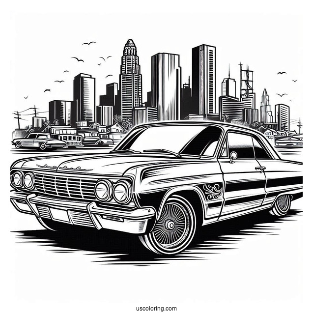 1964 Chevrolet Impala Lowrider Coloring Page In The City