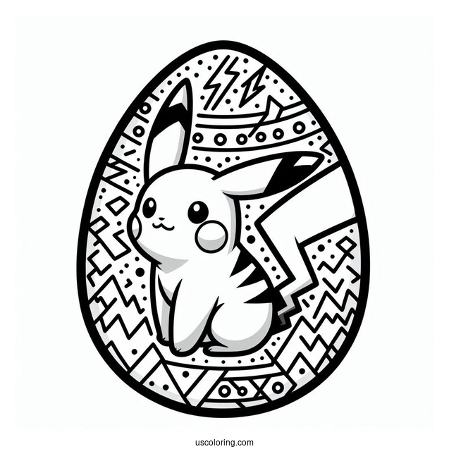 Pikachu Easter Egg Coloring Page Design with Thunderbolt Pattern