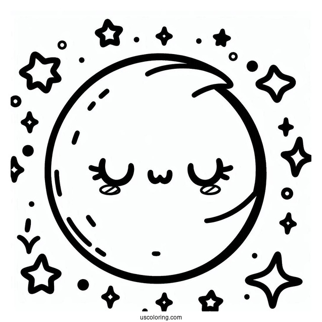 Easy Kawaii Style Moon Coloring Page